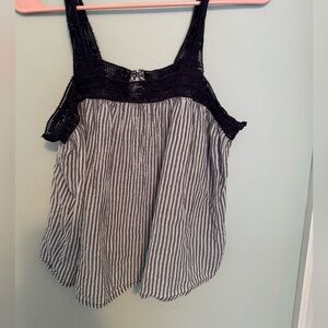 Aeri tank top. SzXs  blue lace at top blue and white pin stripe (S27)